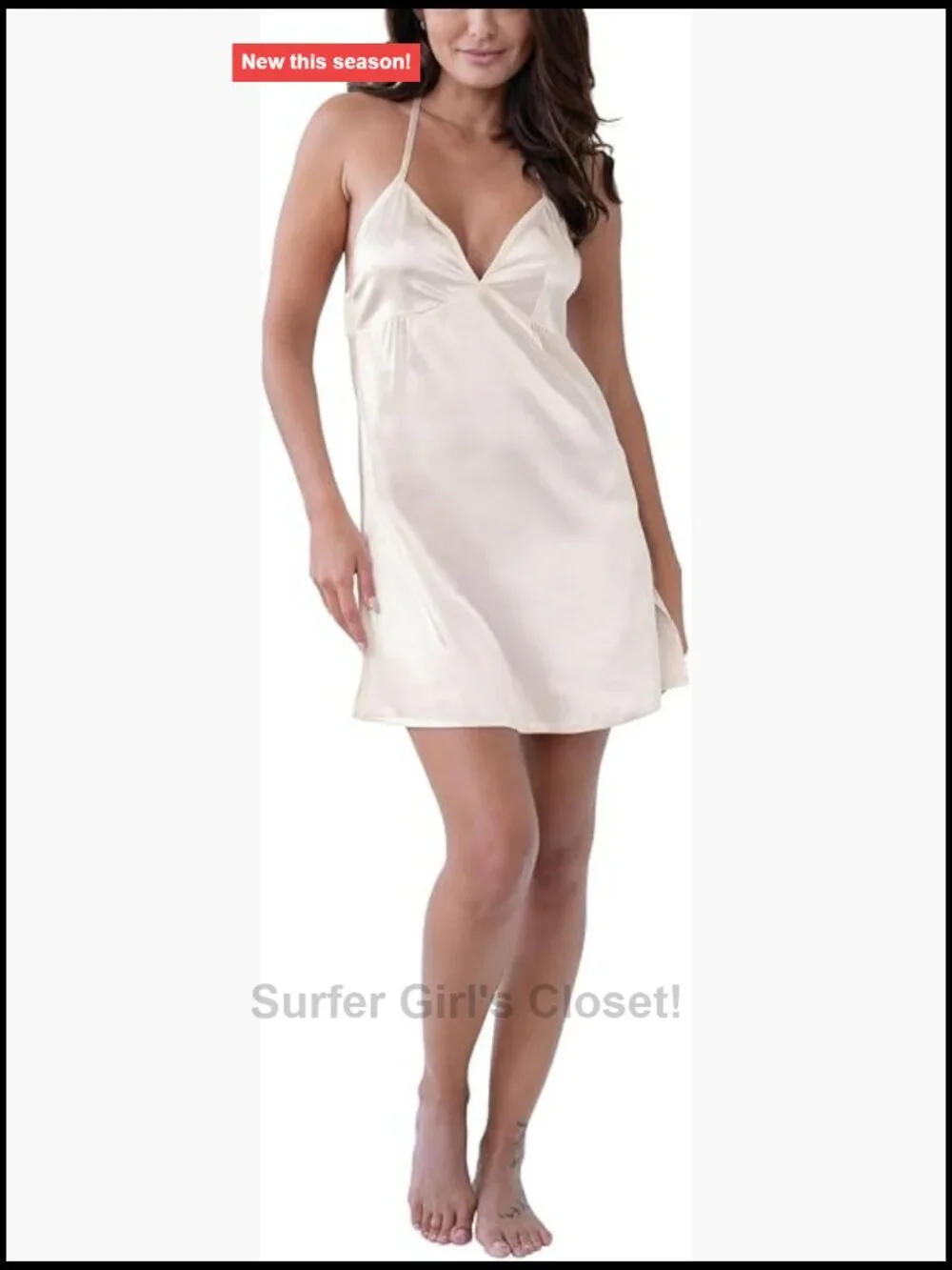 Stretch Satin Sleeveless Halter Tank Nightie for Women